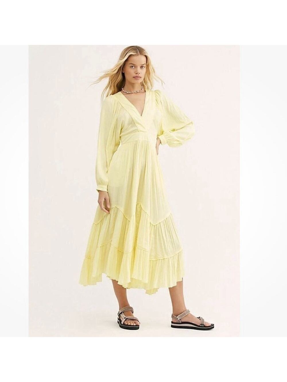 Free People Pale Yellow Midi Dress